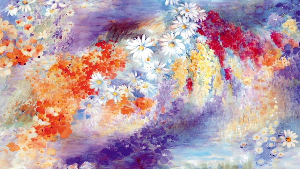 Impressionist Garden of Vivid Blooms wallpaper