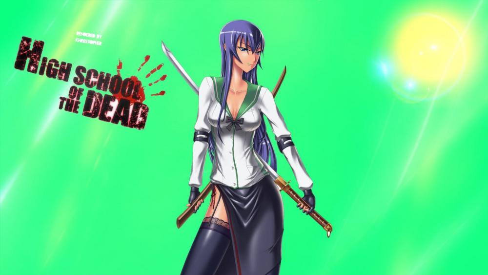 Saeko Busujima in Action from High School of the Dead wallpaper