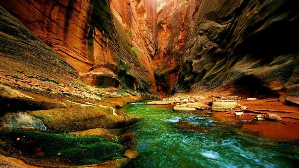 Serene River Through a Rocky Canyon wallpaper