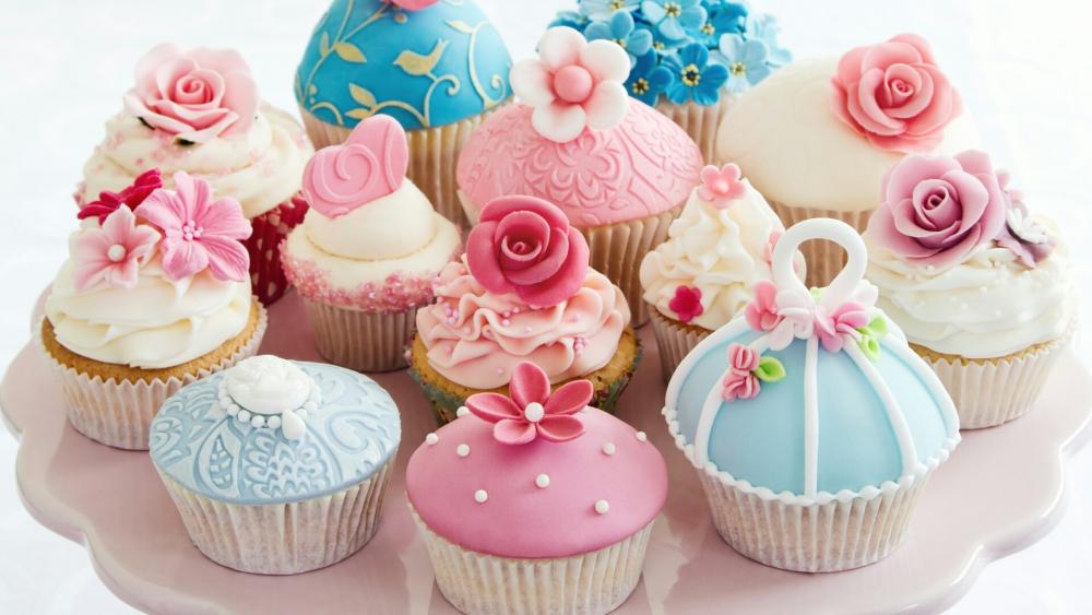 Decadent Cupcakes in a Floral Fantasy wallpaper