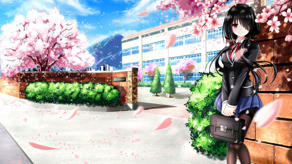 Sakura Blossoms and Anime Elegance wallpaper
