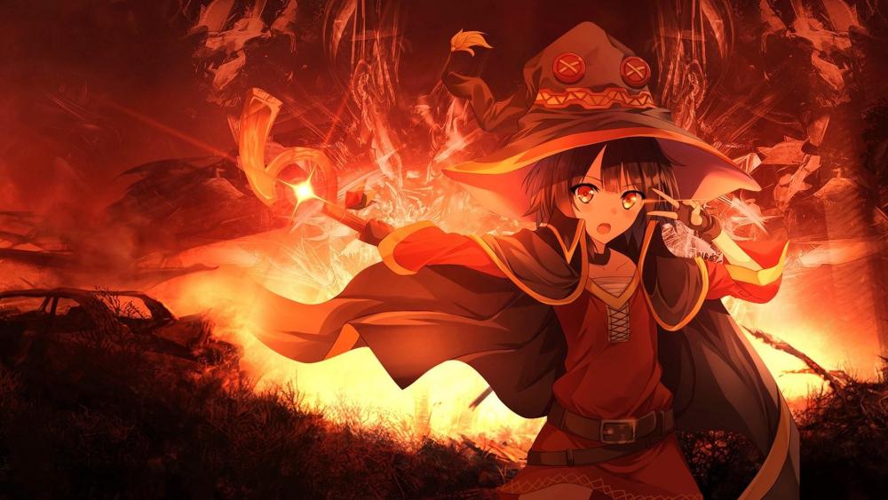 Megumin Unleashes Her Ultimate Explosion Magic wallpaper