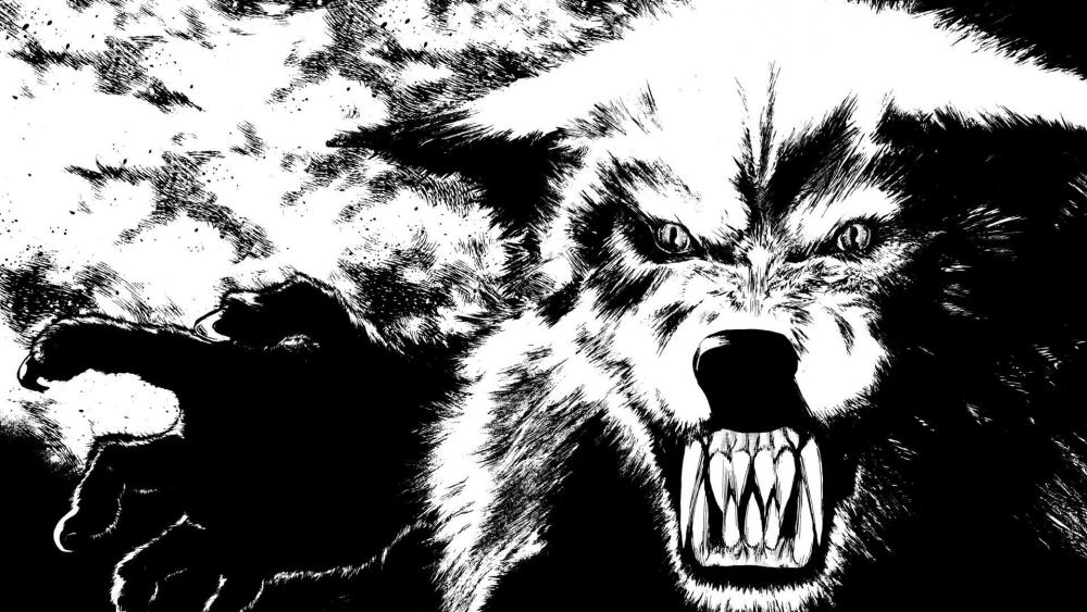 Fierce Werewolf in Monochrome wallpaper