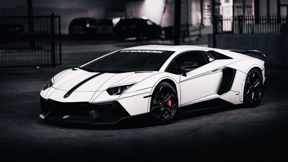 Sleek White Supercar in Night Ambiance wallpaper