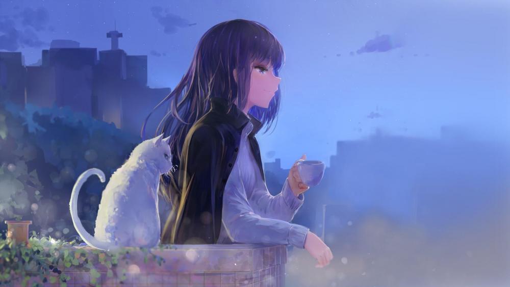Tranquil Evening Moment with a Feline Friend wallpaper