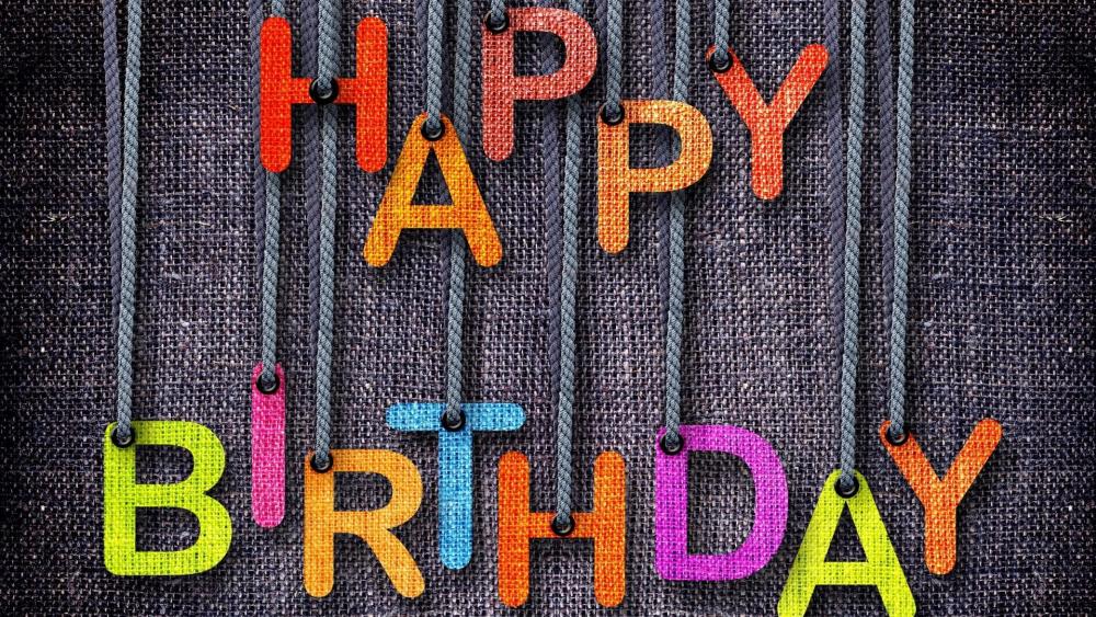 Colorful Happy Birthday Message on Strings wallpaper
