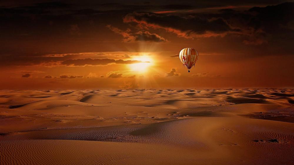 Hot Air Ballooning at Desert Sunset wallpaper