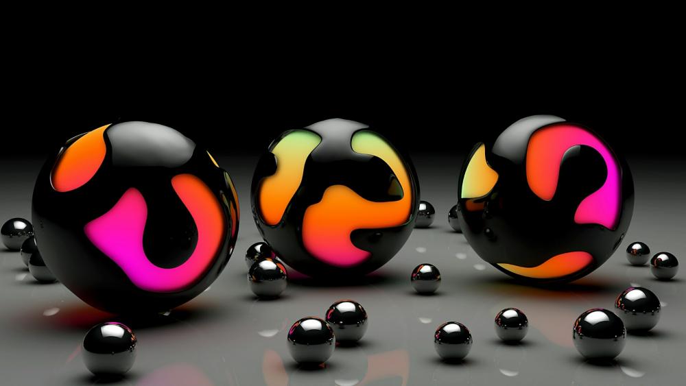 Glowing Spheres on Glossy Surface wallpaper