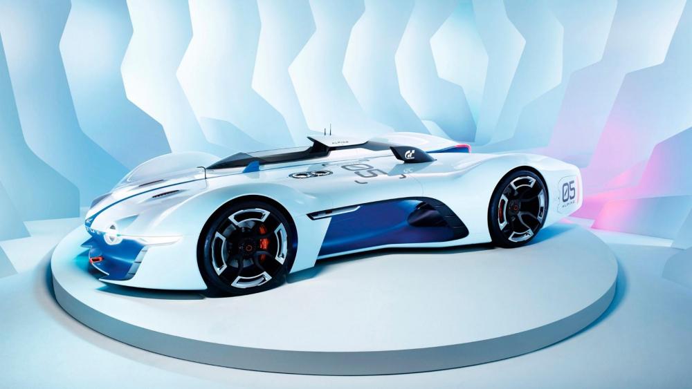 Futuristic Sports Car in Sleek Display wallpaper