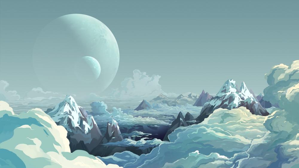 Icy planet minimalistic digital art wallpaper