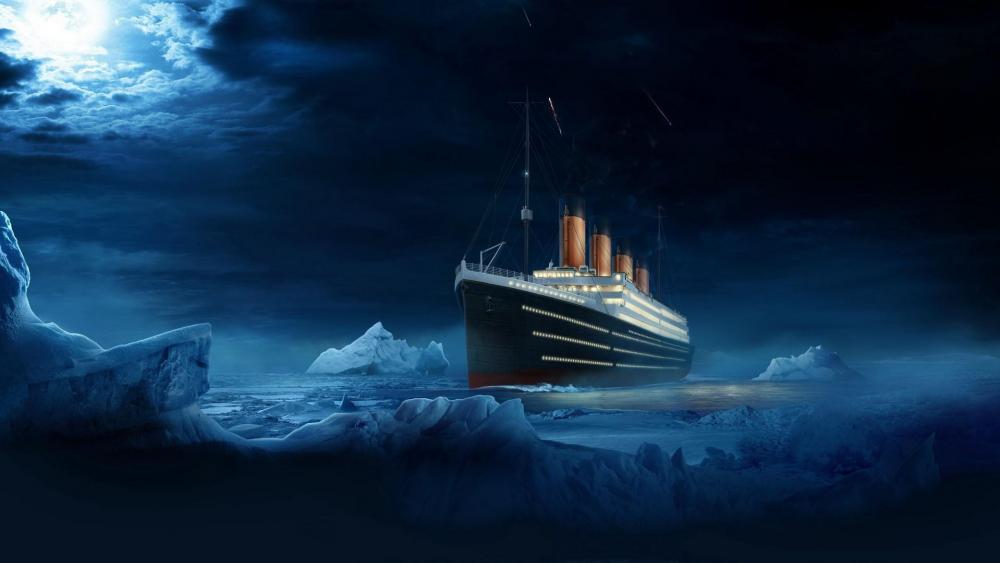 Majestic Titanic Sails Moonlit Seas wallpaper