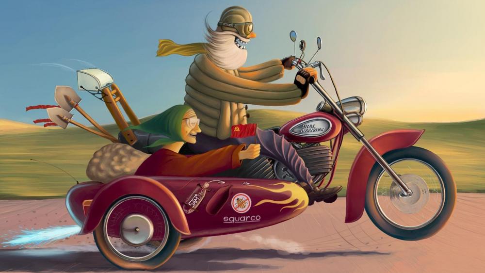 Whimsical Sidecar Adventure Ride wallpaper