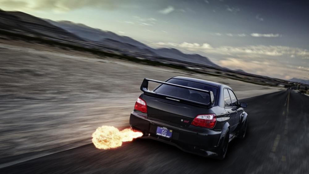 Fiery Sprint in a Subaru WRX STI wallpaper