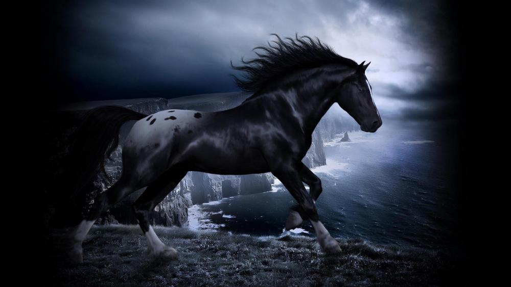 Majestic Horse at Twilight Shore wallpaper