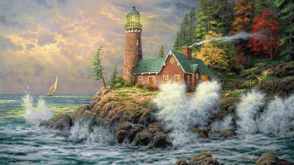 Seaside Lighthouse Amidst Nature's Splendor wallpaper