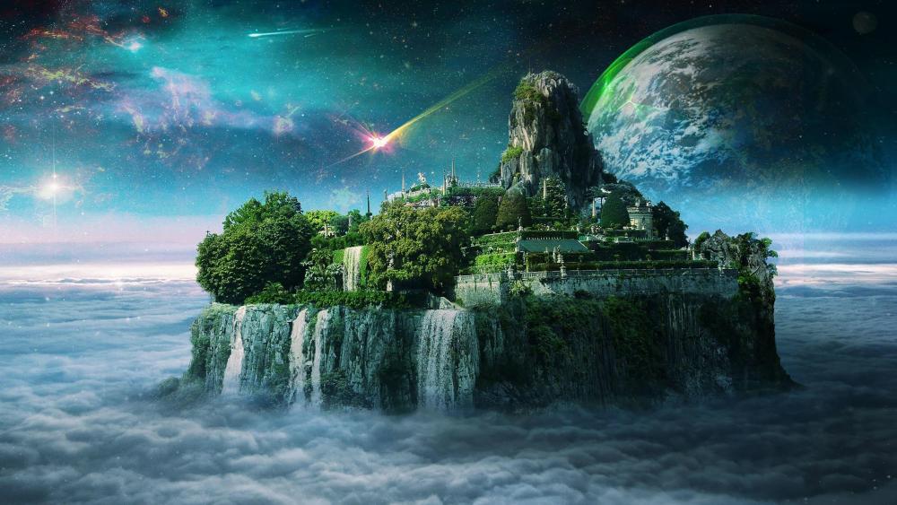 Mystical Space Island Sanctuary wallpaper