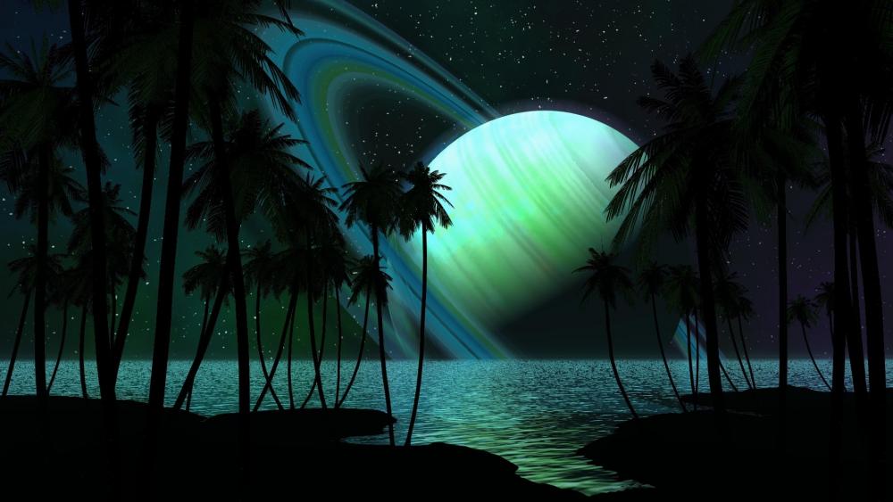 Tropical Nights Under Celestial Lights wallpaper