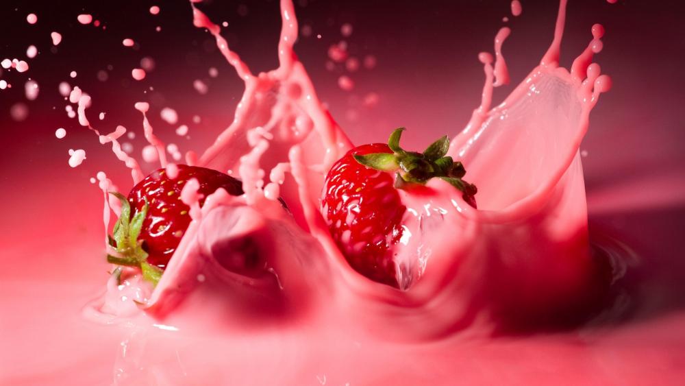 Strawberry Milk Splash Delight wallpaper