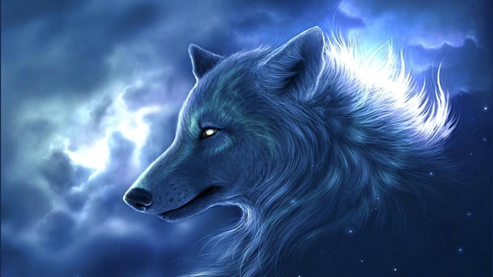 Mystic Wolf in Starlit Dreams wallpaper