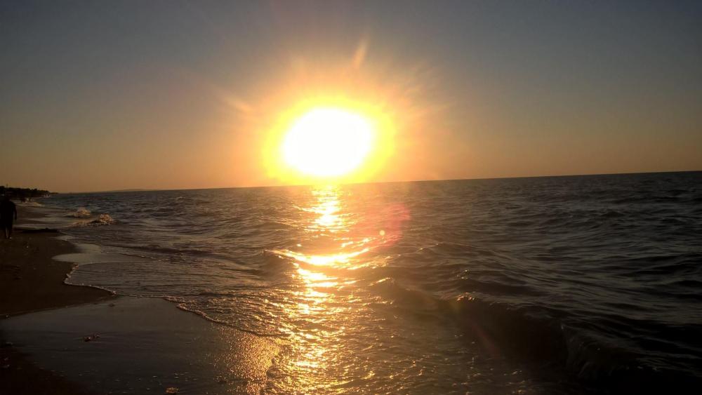 Golden Sunset Over Tranquil Waves wallpaper
