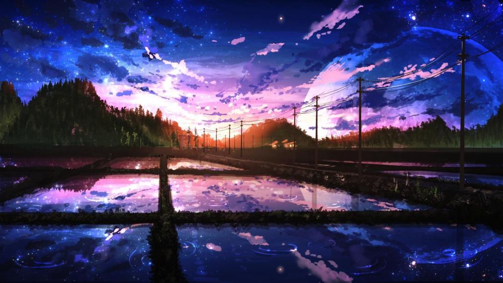 Starry Dusk Over Tranquil Fields wallpaper