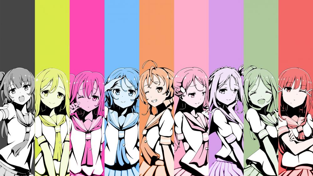 Colorful Row of Love Live Characters wallpaper