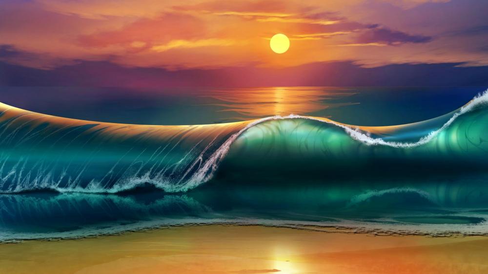 Sunset Waves on a Mystic Shore wallpaper