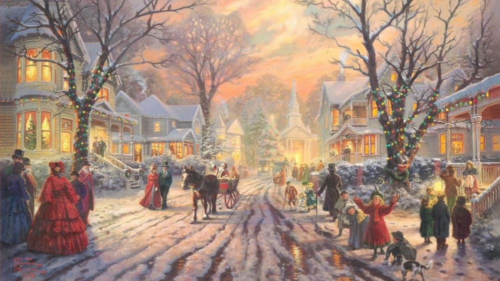 Victorian Christmas Village at Dusk wallpaper