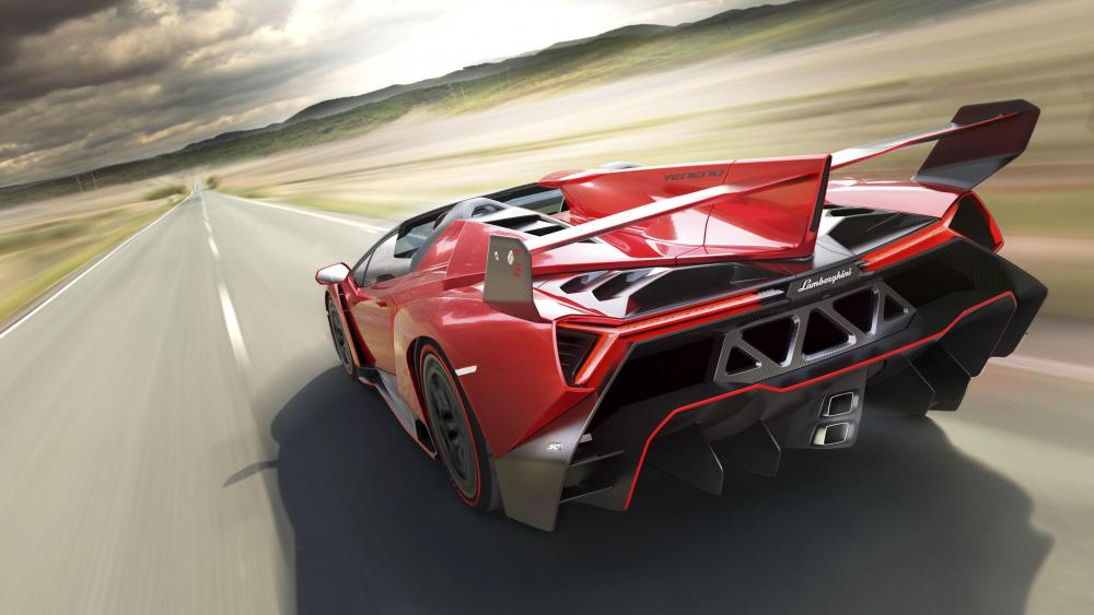 Speeding Lamborghini on Endless Road wallpaper