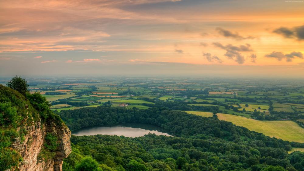 Idyllic Landscape with Lake and Distant Horizons wallpaper