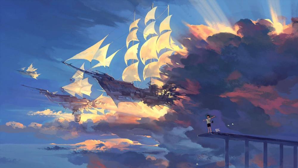 Sailing Towards the Sunset Sky wallpaper