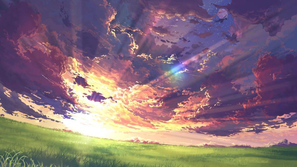 Surreal Sunset Skies in Anime Style wallpaper