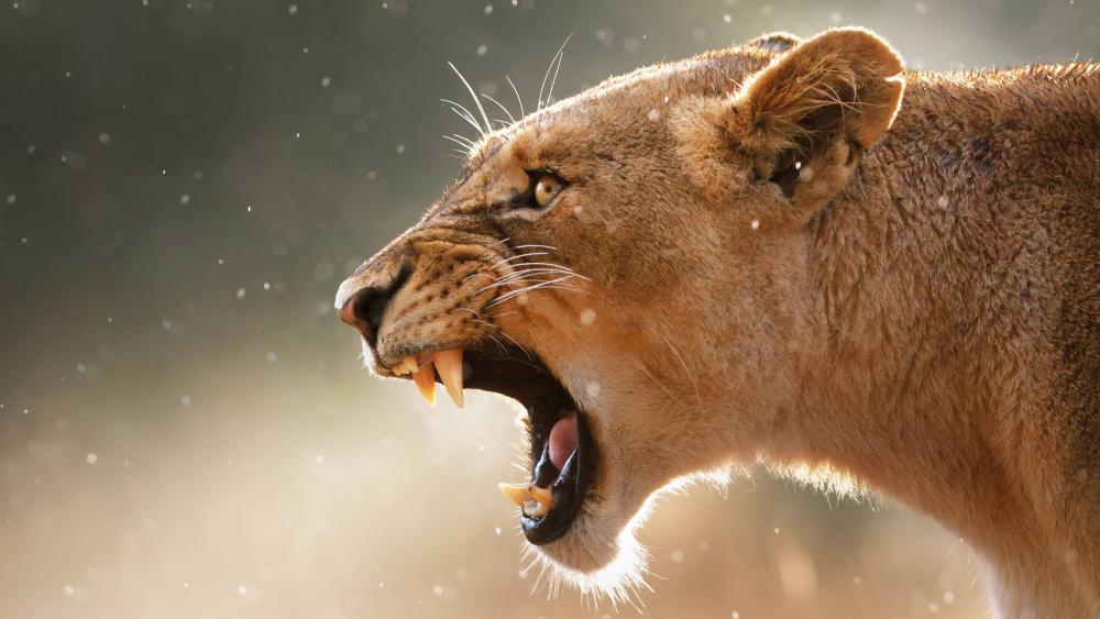 Lioness roaring wallpaper