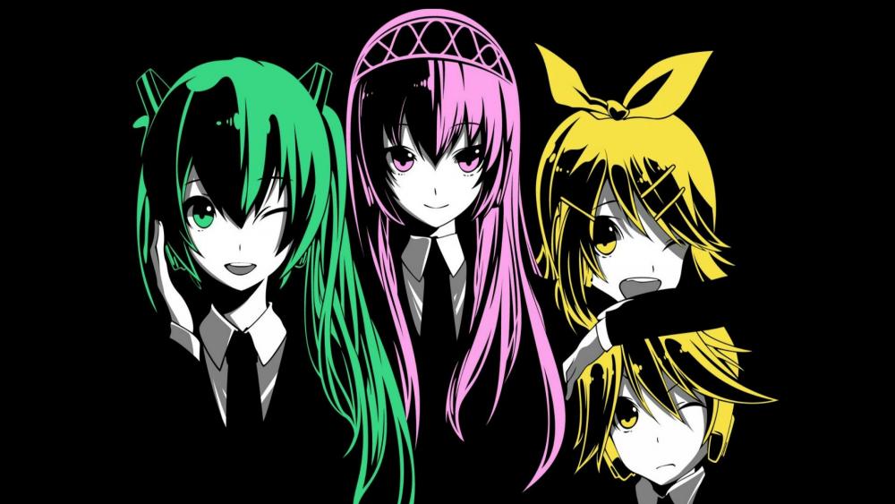 Vocaloid Silhouettes in Neon Contrast wallpaper