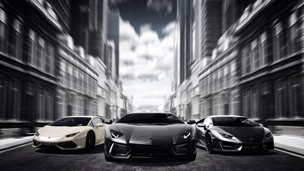 Lamborghini Trio in Monochrome Urban Sprint wallpaper