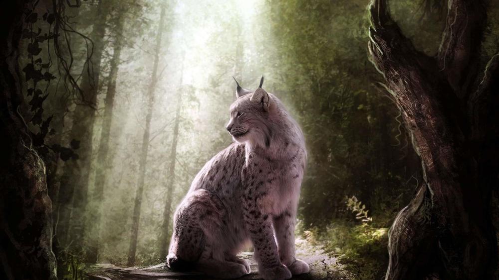 Mystical Lynx in Enchanted Woods wallpaper