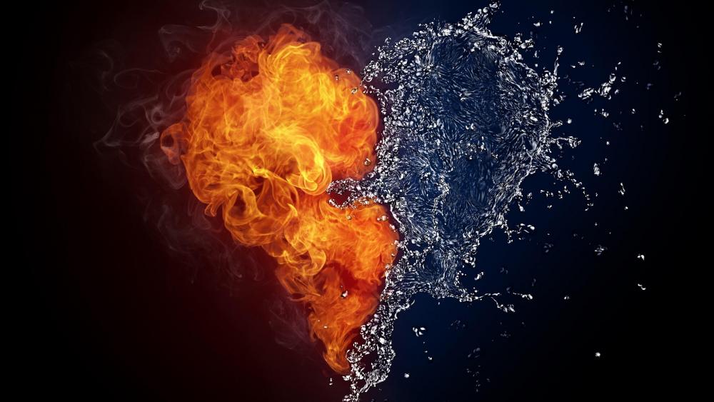 Fire and water heart wallpaper