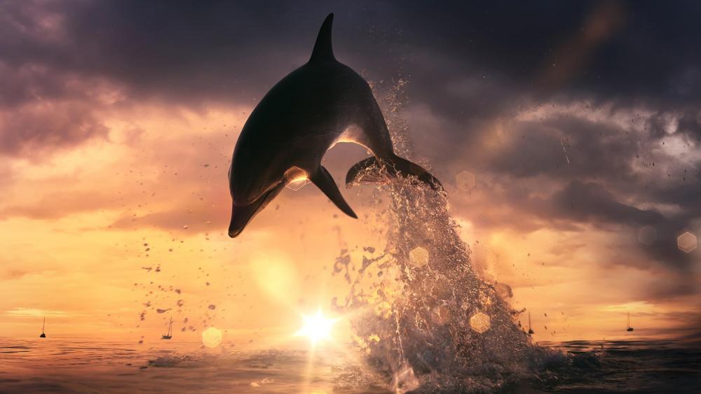 Dolphin jump out of the ocean wallpaper