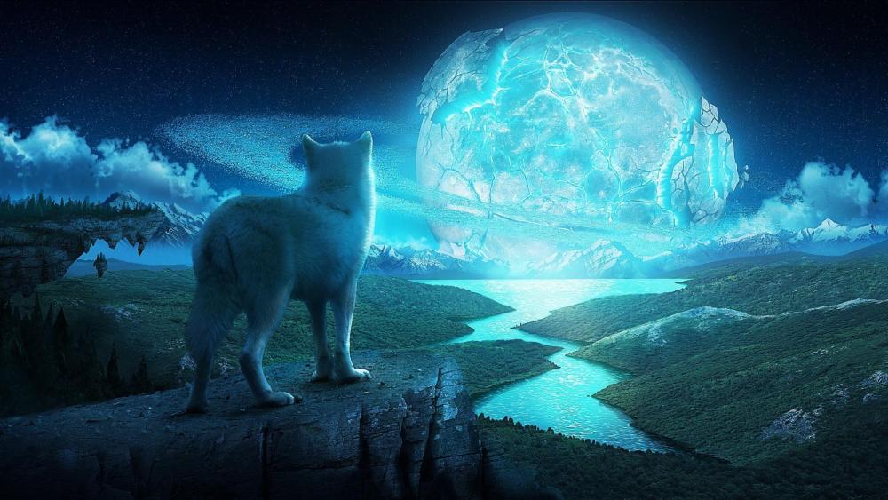Majestic Wolf Under a Mystic Moon wallpaper