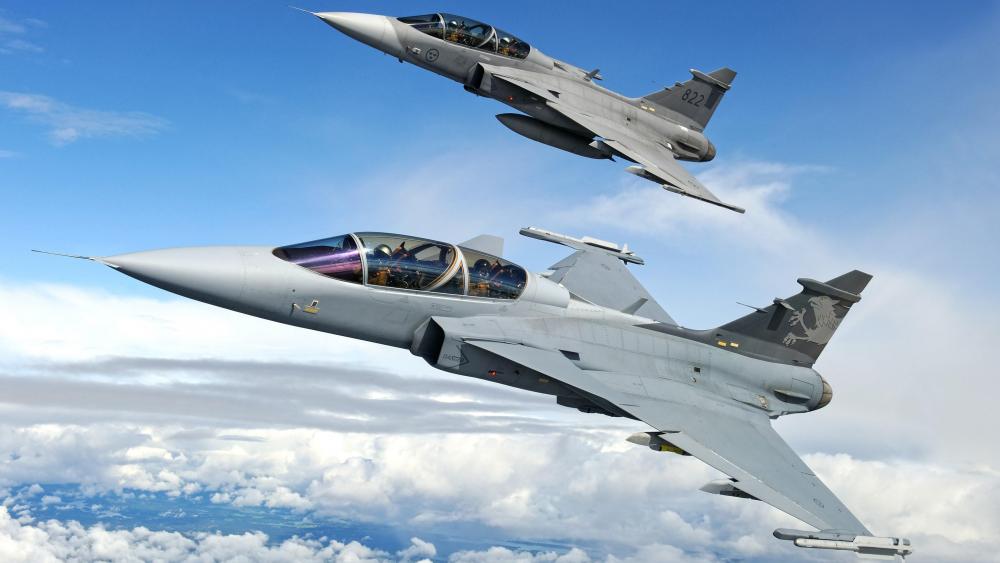 Gripen Fighters Soaring High in the Sky wallpaper