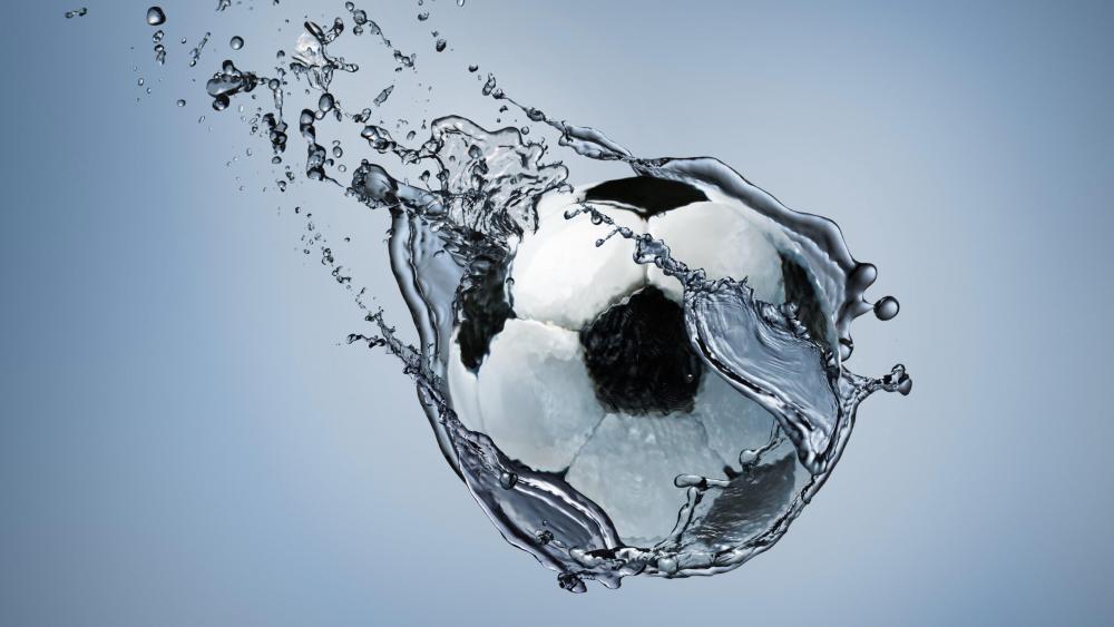 Soccer Ball Splash in Crystal Clear Water wallpaper