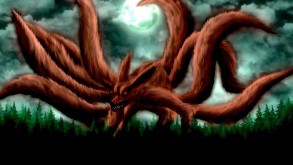 Mystical Nine-Tailed Fox under Moonlight wallpaper