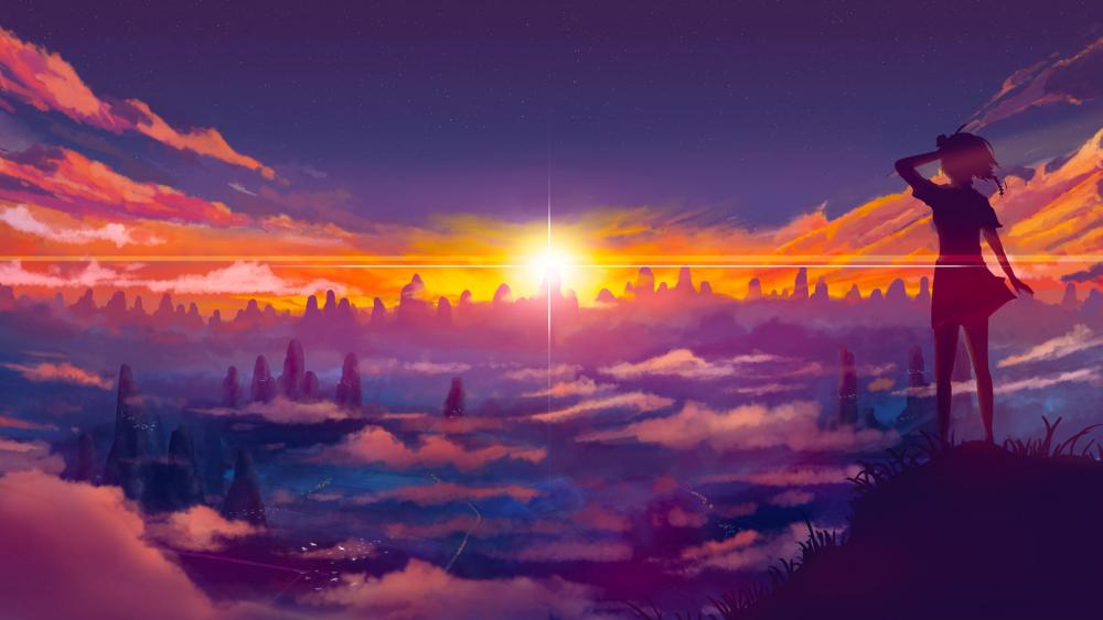 Sunset Silhouette in Anime Serenity wallpaper