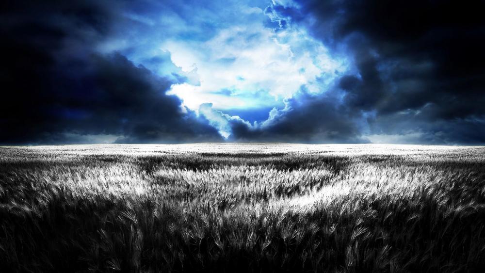 Stormy night above the wheat field wallpaper