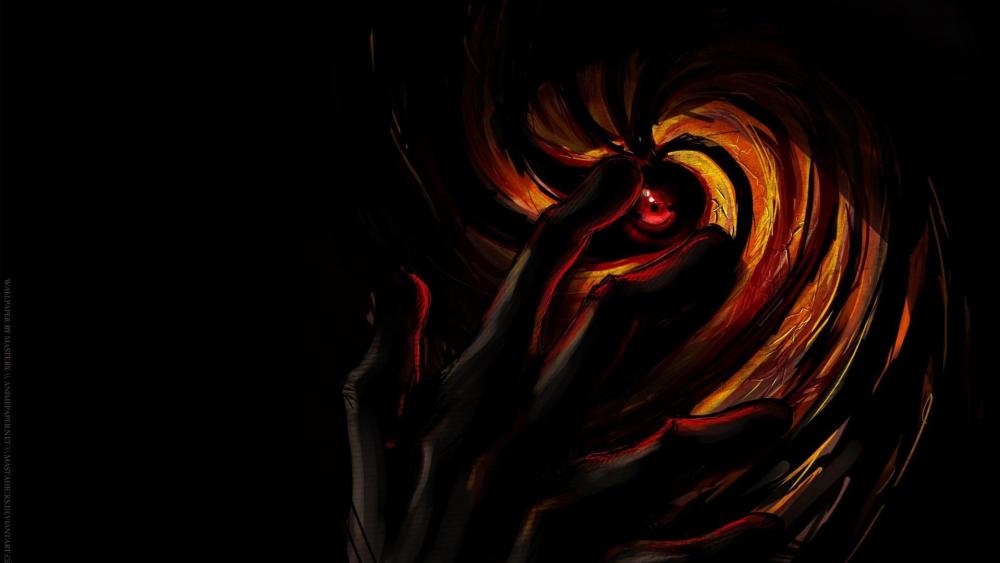 Mysterious Anime Character's Fiery Gaze wallpaper