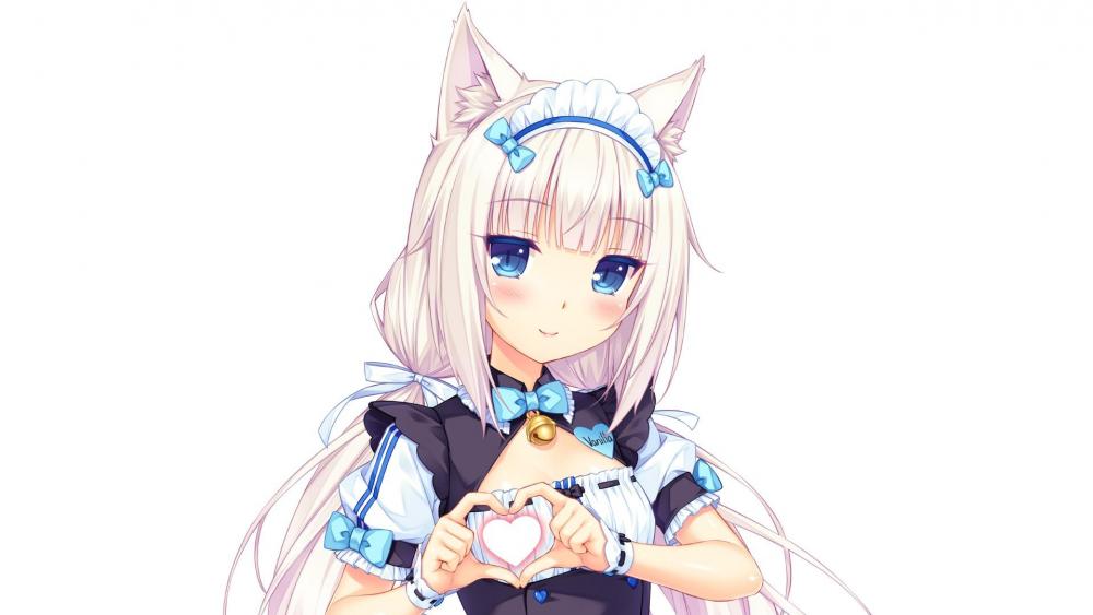 Enchanting Anime Catgirl Heart Gesture wallpaper