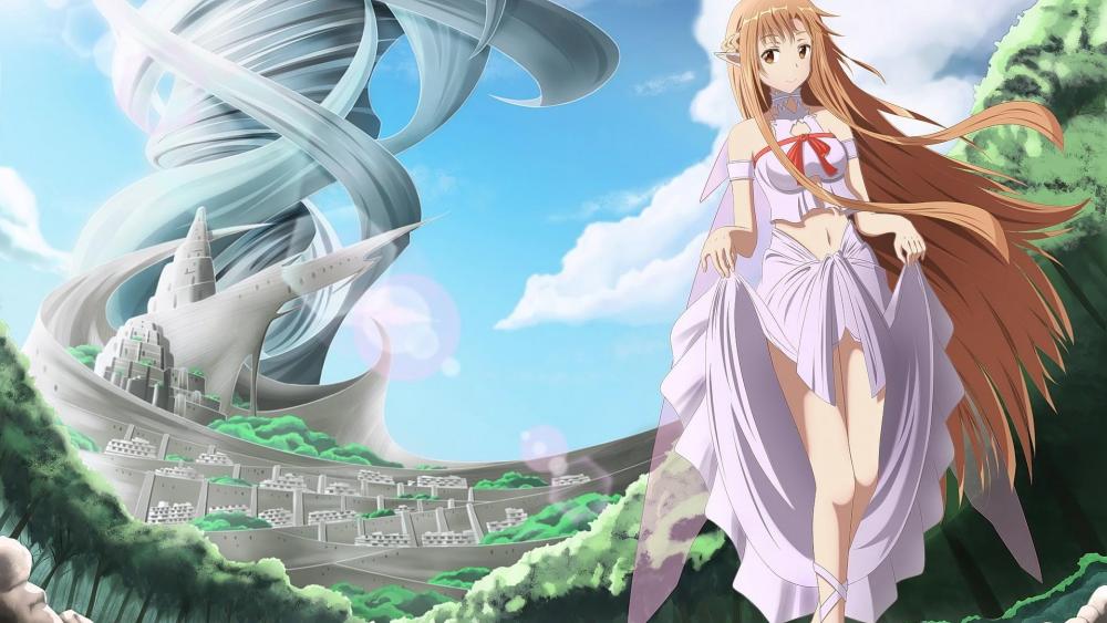 Mystical Maiden and Whirling Towers wallpaper
