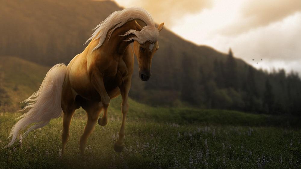 Horse in grassland wallpaper