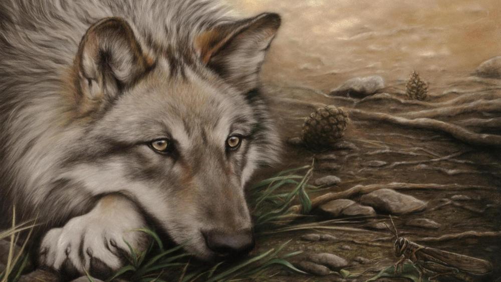 Wolf drawing wallpaper