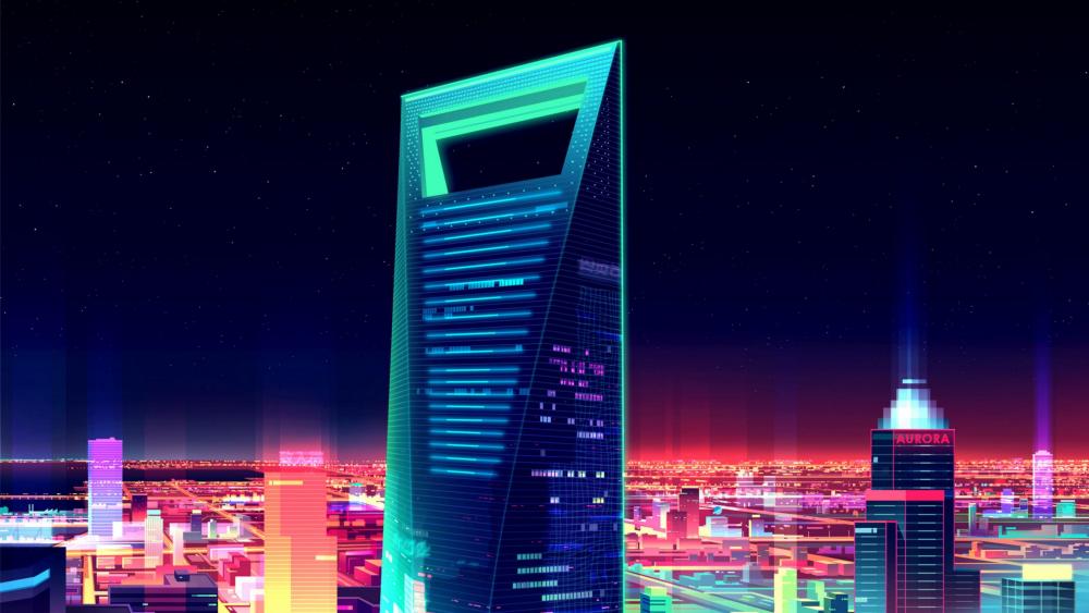 Shanghai World Financial Center Aat night - Futuristic art wallpaper